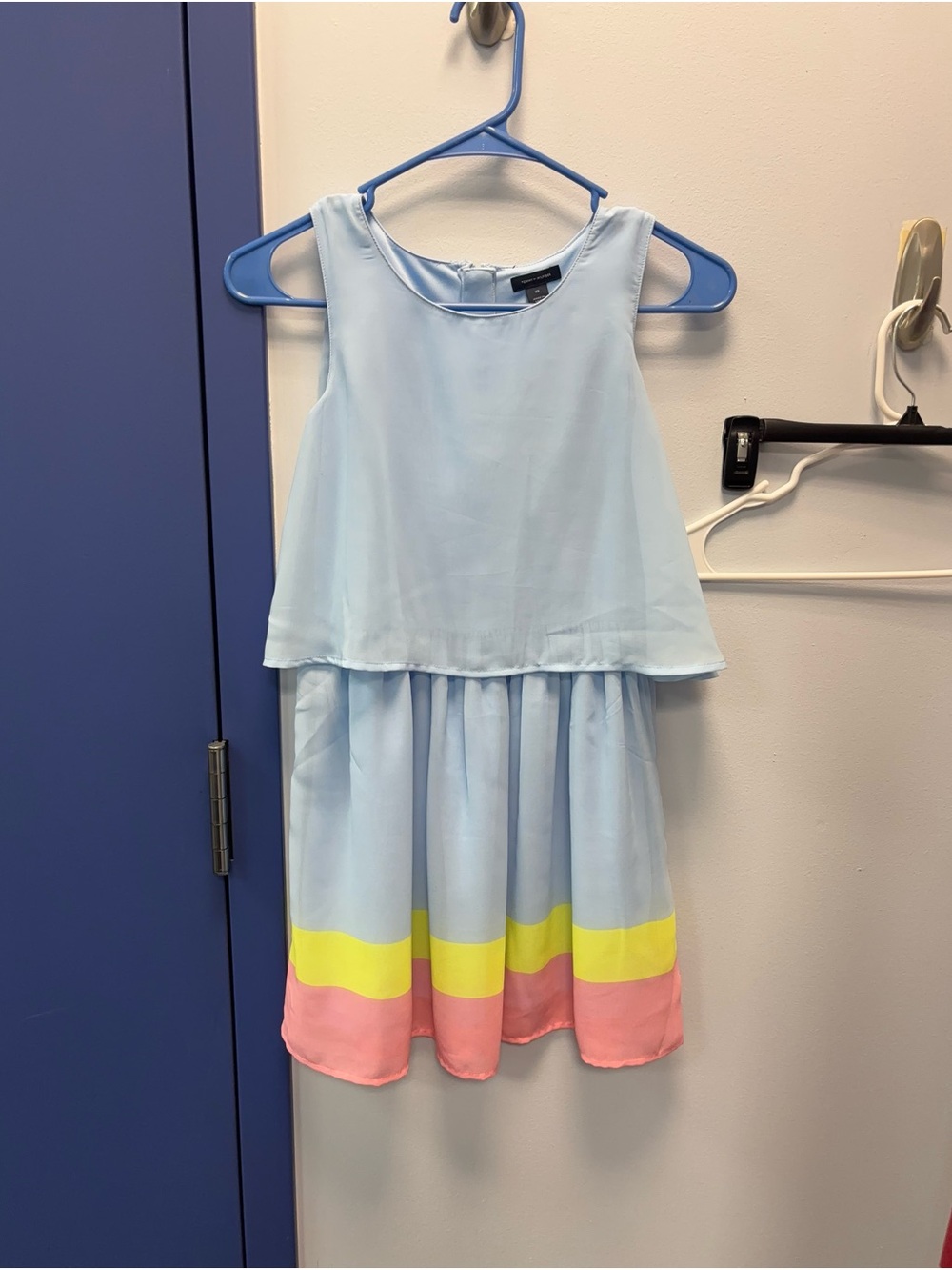 Tommy Hilfiger Light Blue Sleeveless Dress with Yellow and Pink Hem